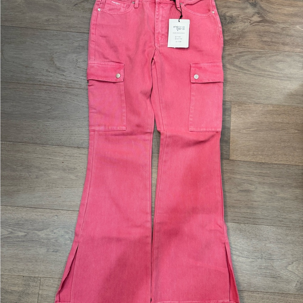 Unknown Brand Pink Flare Wide-Leg Cargo Jeans
